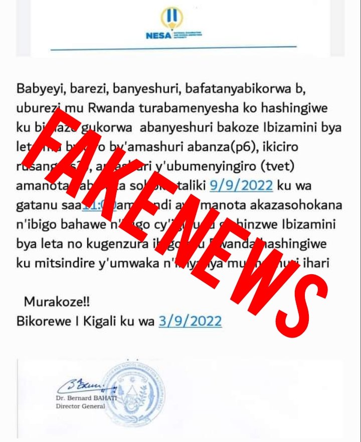 NESA yanyomoje itangazo rivuga ko amanota y'ibizamini bya Leta azatangazwa mu cyumweru gitaha